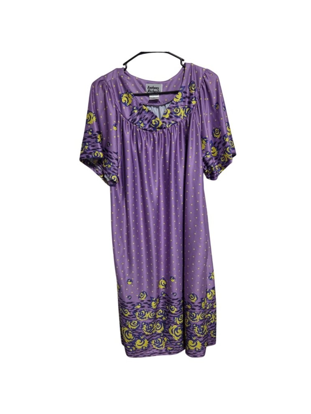 Vintage Anthony Richards Nightgown Sz Large Purple Floral Short Sleeve Sleepwear